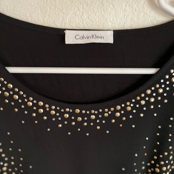 Calvin Klein Black Long Sleeve Embellished Blouse with Crew Neck size L - Picture 2 of 8
